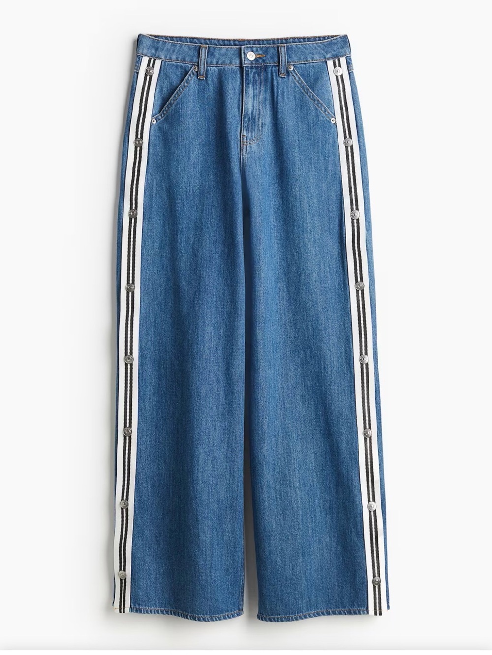 Divided Blue Wide-Leg Denim Jeans with Black-and-White Side Stripes